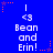 Blue background with white text reading 'Bean and Erin!' surrounded by red and purple star-shaped pixel decorations.
