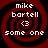 Four identical pixelated icons arranged in a , each featuring red and black spiral backgrounds with white text reading "mike bartell" above a heart symbol and "some one" below