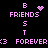 Pixelated pink text and symbols on black background with animated heart and sparkle effects.