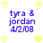 Pixelated icon with four identical text blocks surrounded by yellow hearts on a white background.