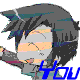 Pixelated character with dark hair and closed eyes, wearing a purple garment, repeated in pattern with blue 'You' text below each instance