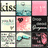 pixelated icons with repeated 'kiss' text, heart symbols, and color variations across multiple