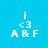 A static blue background with green speckles contains repeated white text elements: a lowercase 'i', '<3', and 'A & F' arranged in vertical stacks across multiple positions