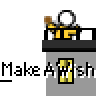 Animated contact sheet showing a yellow stick figure character performing actions across multiple frames with repeated text "Make A Wish" on gray background buildings.