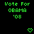 Green pixelated text and heart symbols on black background, displaying 'Vote For OBAMA '08' with two heart shapes below the text.