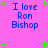 Pixelated text "I love Ron Bishop" on bright pink background with green plus signs, four identical copies