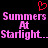 Pixelated pink text reads 'Summers At Starlight...' with a red heart symbol above, on a black background.