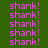 Green background with repeated pink 'shank!' text and green highlighted in a pattern
