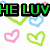 Pixelated text fragments and colorful heart outlines on a white background with partial gray overlay.