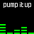 Black background with white text 'pump it up' repeated twice at top and bottom, green horizontal bars forming a dynamic audio visualizer pattern.