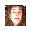 A woman with long brown hair and red lipstick appears in multiple rotated views against a textured brown background.