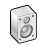 Pixelated grayscale icon of a rectangular speaker with two circular drivers, black outline, and light gray background.