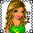 Pixel art contact sheet showing multiple frames of a female character in green top and black pants with "John Deere" text, featuring different poses and partial views against white background with decorative border.