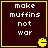 Four identical dark brown square with yellow borders, each containing white pixelated text and a small yellow Pac-Man icon in the bottom-right corner