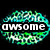 A pixelated green and cyan circular icon with white text reading 'awsome people are in this world' on a black background.