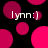 Black background with scattered pink and magenta circles; white text 'lynn:)' repeated across the image.