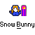 Pixel art buddy icon featuring a blue-robed figure with blonde hair holding a pink and blue striped staff topped with an orange star, below which is the text "Snow Bunny" in pixelated font.