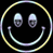 Static pixelated smiley face icon with gradient-colored outline and black background, featuring two oval eyes and a curved mouth on a solid black field.