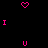 A 4x3 contact sheet of pink pixel art frames showing the progressive construction of a heart symbol within an 'I ❤️ U' text layout on black background, with gray transparency area in bottom-right corner.