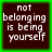 Four identical pixelated text arranged in a , each displaying "not belonging is being yourself" on dark brown backgrounds with green borders