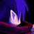 Pixelated static icon showing a character's face with blue hair and pinkish skin tones against a dark background, featuring visible dithering and color blending effects.