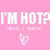 Pink background with 'I'M HOT?' text and heart, pixelated green watermelon slice, white background with colorful skull-and-crossbones icons, black-and-white polka dots.