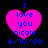 Four identical pixelated pink heart icons with blue text reading "I love you nicole 4/10/03" on a black background, each showing slight variations in brightness and color saturation.