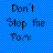 Blue checkered background with pixelated text reading "Don't Stop the Pork" in dark blue and black.