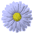 Four identical pixelated daisy icons arranged in a on a light gray background, each with white petals and yellow centers