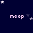 Dark blue background with scattered white and light gray stars; repeated light purple text 'meep' in three ; bottom-right corner shows partial light gray rectangle