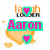 Pixelated graphic with 'Aaron' text on a teal banner, orange heart shapes, and pink hearts inside teal borders.