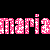 Pixelated text spelling 'mariamaria' in pink and white with a black background, each character formed from small square pixels.
