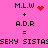 Pixelated pink background with black text and red pixel art symbols showing 'M.L.W + A.D.R = SEXY SISTAS' in two side-by-side , each containing a different animation state of the same icon