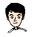 Pixel art of a person with black hair, red eyes, and light skin; left image shows closed mouth, right image shows open mouth with pink tongue.