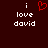 Dark red background with white text 'i love david' and a red pixelated heart symbol above the text.