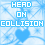 Blue and white pixelated icon with repeating text 'HEAD ON COLLISION' over heart symbols on a background