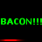 Green text reading 'BACON!!!' repeats across two horizontal lines on a black background, with red horizontal bars shifting position between frames.