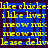 Pixelated blue background with yellow text repeating 'like chicken', 'i like liver', 'meow mix', 'leuse deliv' in a pattern