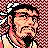 Pixelated 48x48 static buddy icon featuring a stylized character portrait with black hair, peach skin tones, and red-and-black checkered background pattern.