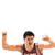 A person in a red sleeveless athletic top appears in multiple poses with clenched fists, some frames showing motion blur on limbs and clothing.