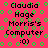 Pixelated text on a pink background with green circular patterns, showing two identical copies of "Claudia Hage Morris's Computer :0)" in black font.