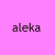 Four colored squares each display the text 'aleka' in dark pixelated font against pink, blue, green, and gray backgrounds.