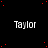 Black background with scattered red dots and repeated white text 'Taylor' in a pattern, one gray rectangle visible at bottom right