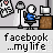 Pixel art animation of a character at a desk with skulls, cycling through multiple poses while text reads "facebook ...my life".