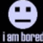 Pixelated white circular face with square eyes and straight mouth appears three times on black background, each above repeated text "i am bored" in gray lowercase letters.