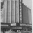 Black-and-white pixelated image of vertical architectural structures with a dark horizontal base, resembling a building facade or urban scene.