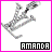 Pixelated grayscale figure in dynamic pose with text label below, displayed within pink border.