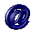Blue @ symbol icon rotates through multiple angles against gray background, showing 3D perspective shifts from front to side views.