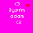 Pixelated icon with bright pink background, white text 'ilysfm' and 'adam', and white '<3' symbols, featuring animated red heart and red dot patterns.