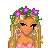 Pixel art contact sheet showing a female character in hula attire with multiple views of her outfit and pose, including full-body, torso, legs, and head close-up, alongside green text reading "Hawian Hunnie" on black background.